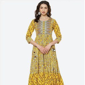Mustard Yellow Ethnic Motifs Ethnic Maxi Dress